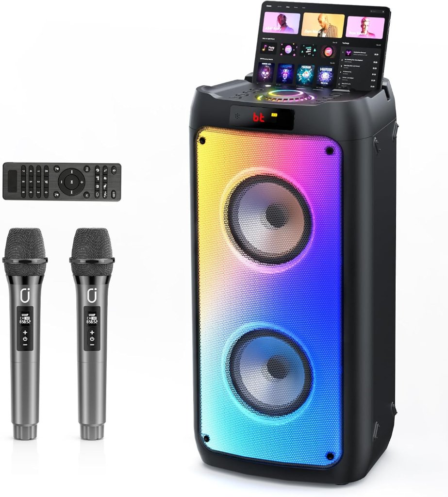 Karaoke Maschine mit 2 kabellosen Mikrofonen