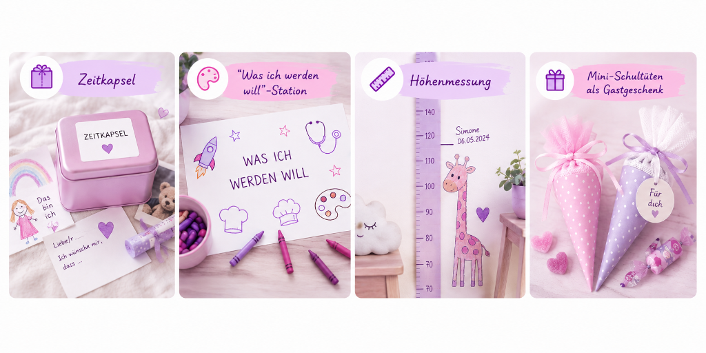 Kreative Ideen zur Einschulungsfeier: Zeitkapsel, Berufswunsch-Station, Höhenmessung, Mini-Schultüten