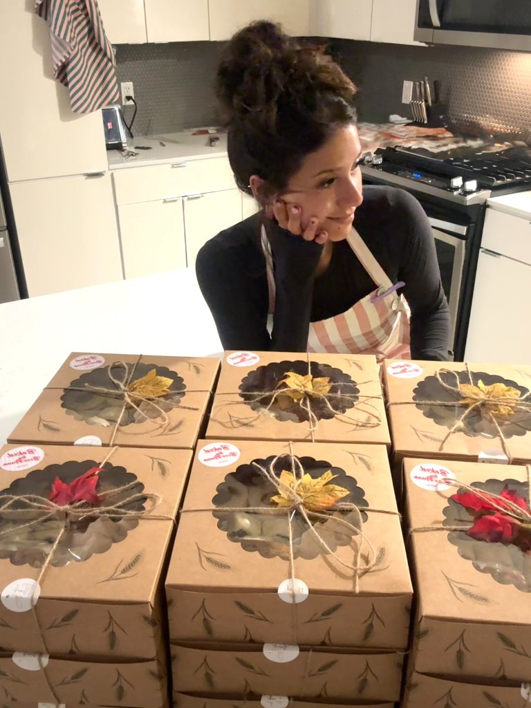 Breeanna with her cookie boxes