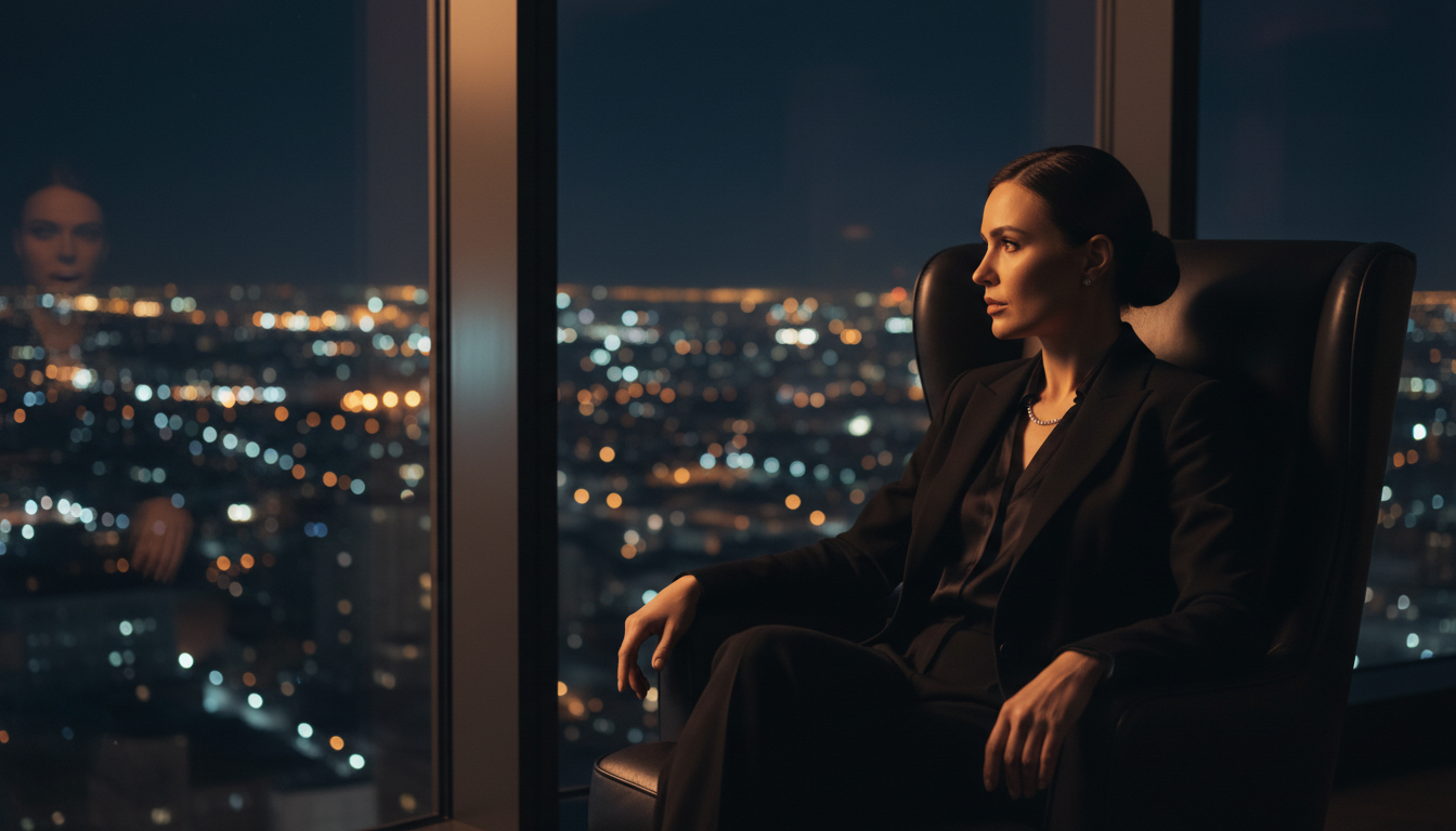 Executive woman at night cityscape