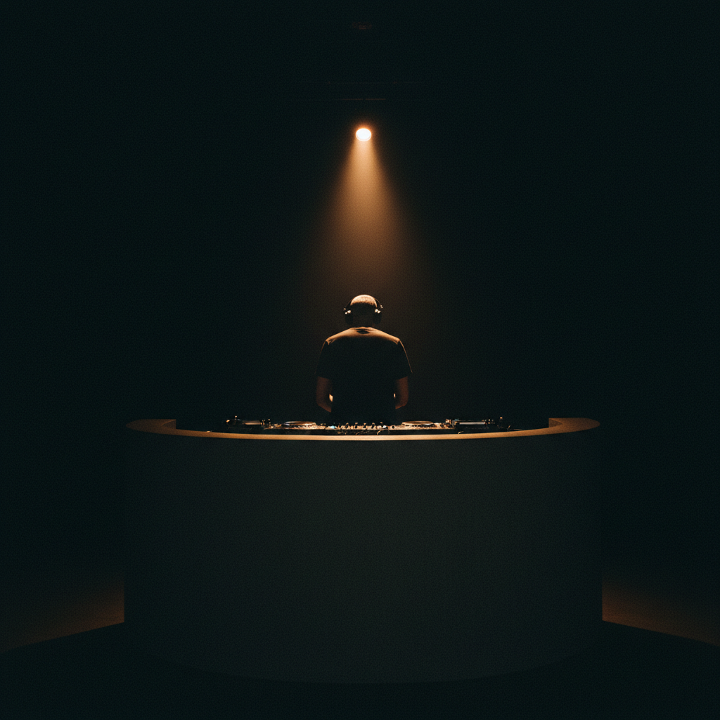 DJ silhouette in minimal dark environment