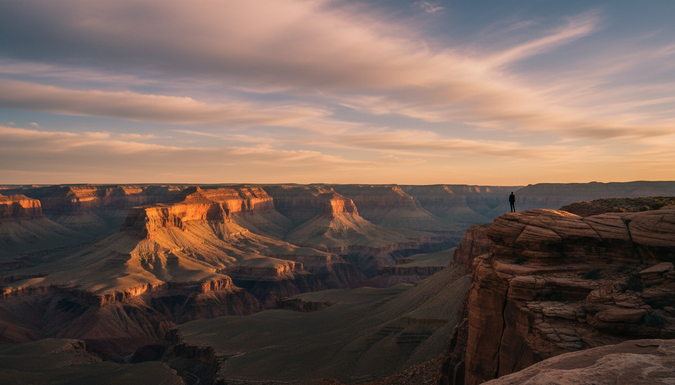Vast cinematic landscape at golden hour