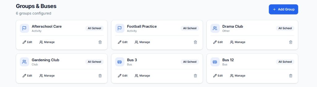 Bus and club notification management interface