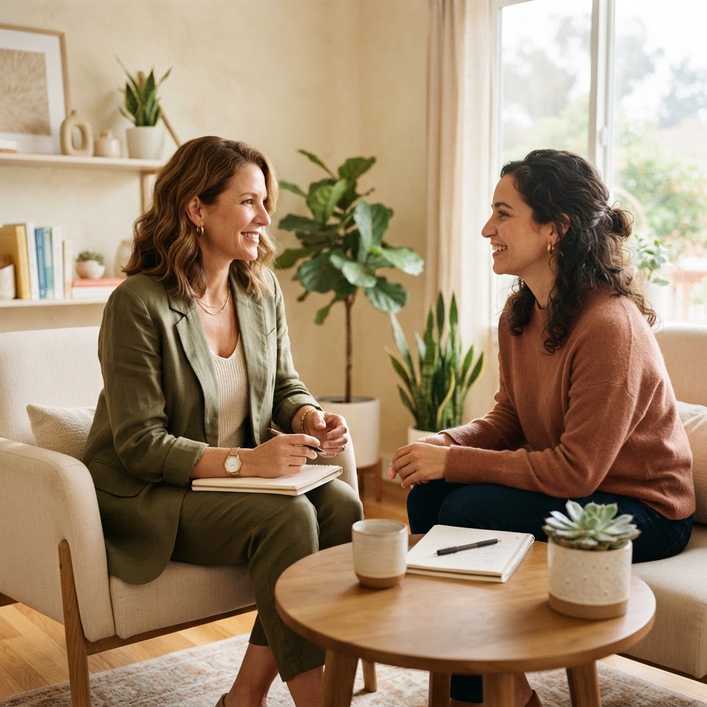 Profesional de salud hablando con una mujer