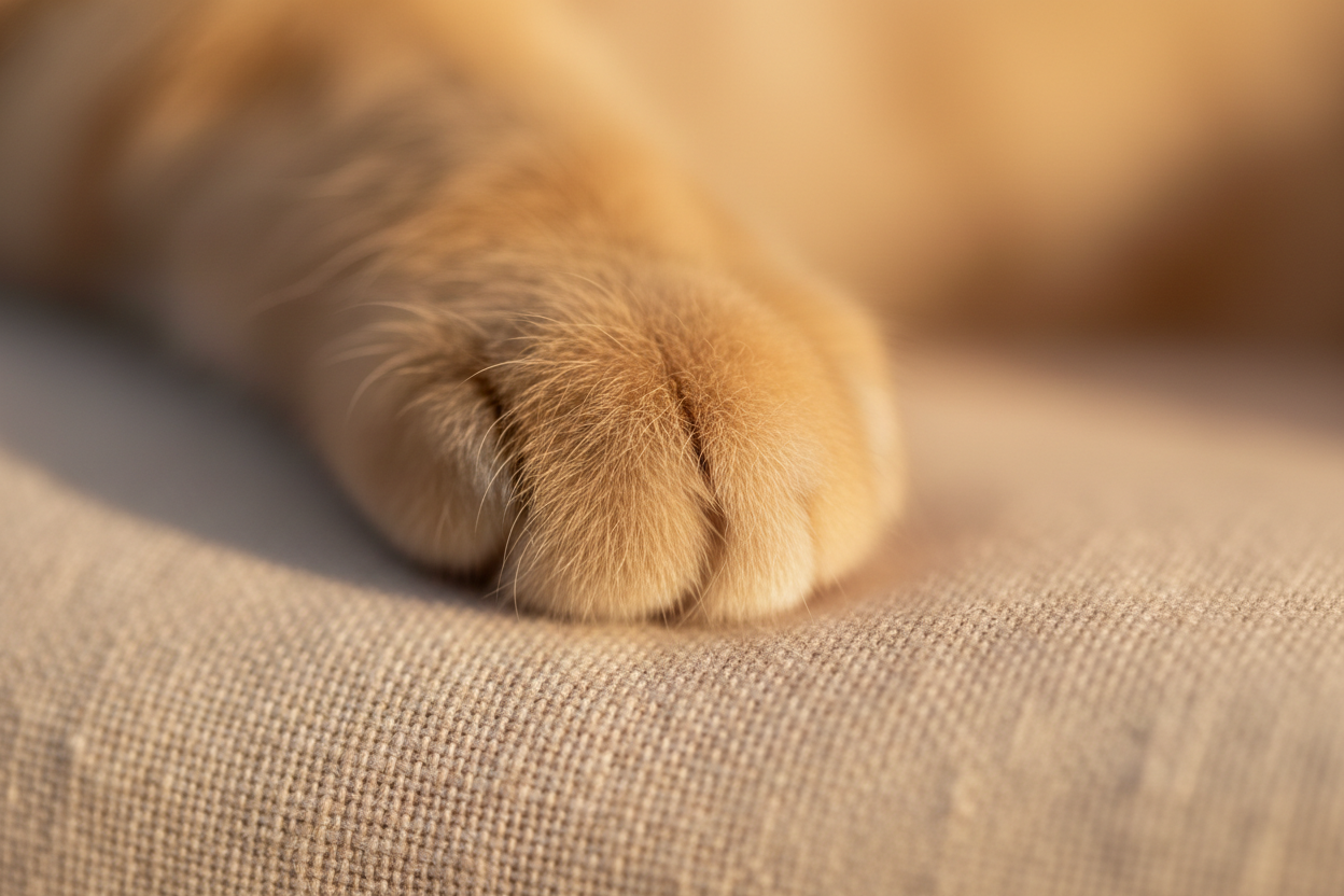 Cat paw resting on luxury textile