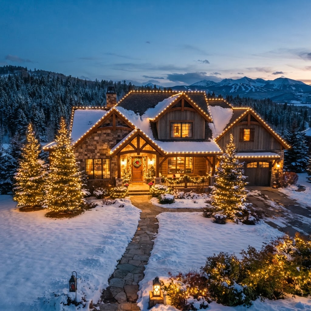 C9 C7 holiday Christmas lighting installation on a Colorado home