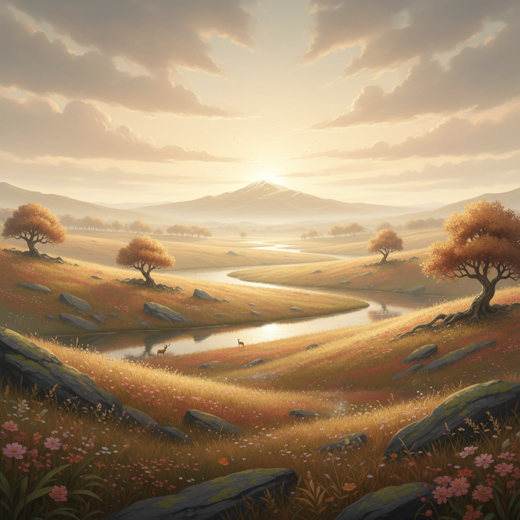 Gentle landscape with soft open sky — peaceful and reflective