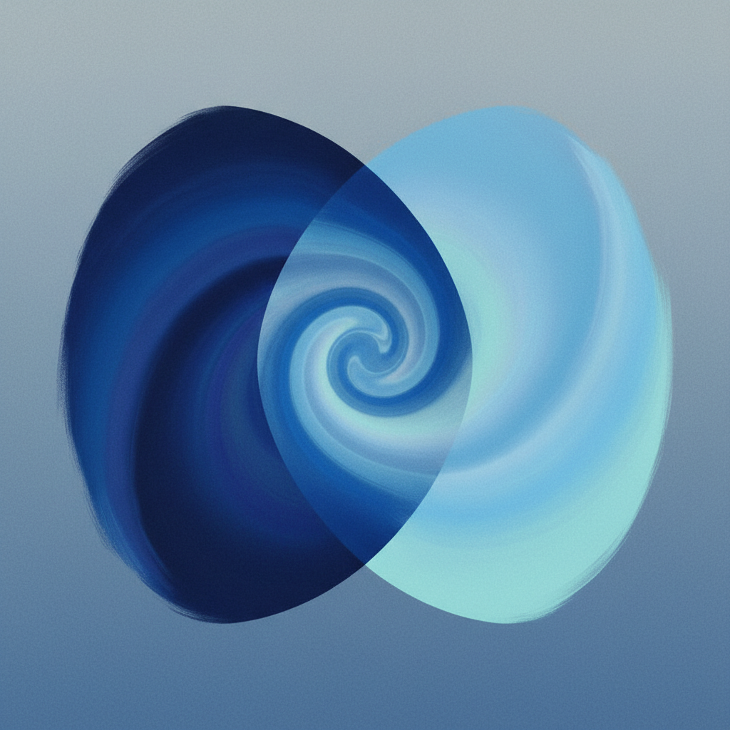 Two overlapping blue shapes symbolizing inner dialogue and self-reflection