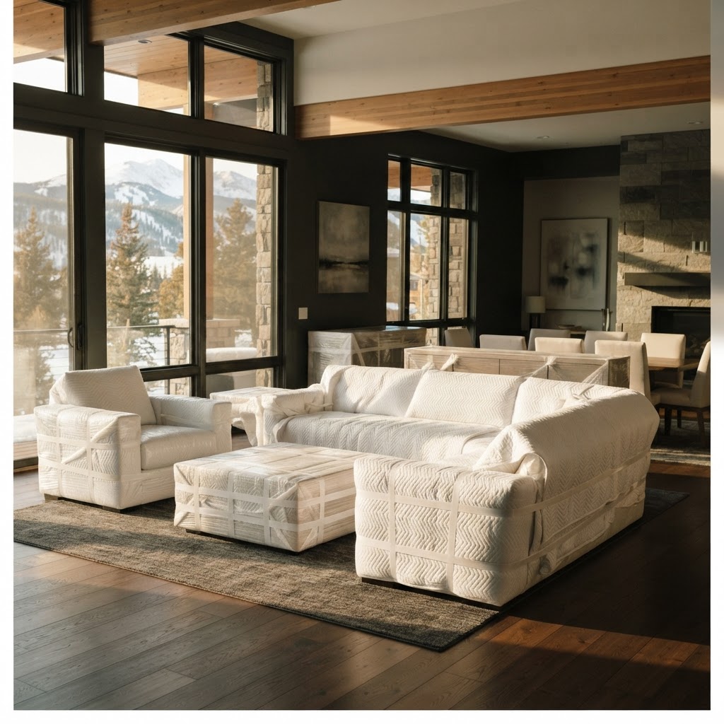 Luxury furniture neatly wrapped in protective padding