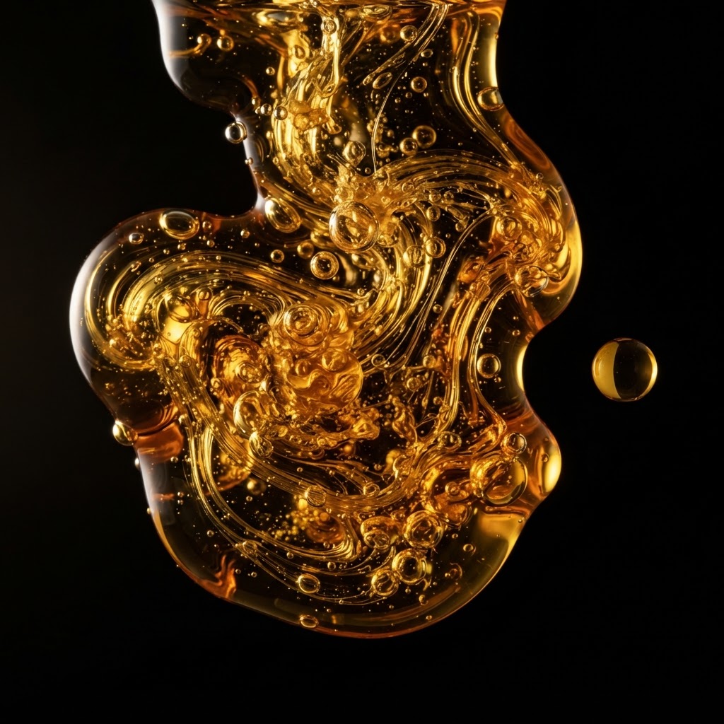 Golden perfume oil floating