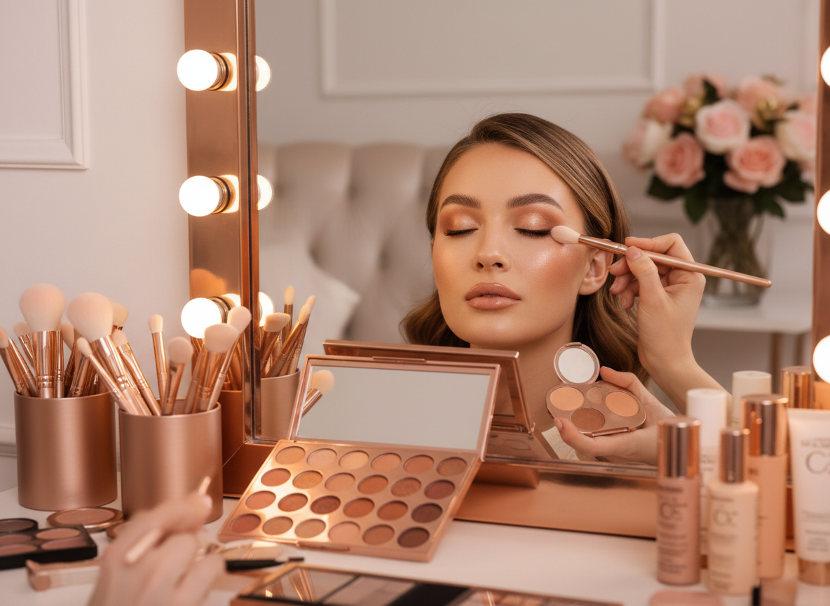 Professional makeup artist at home in Dubai UAE — glam and natural makeup home service