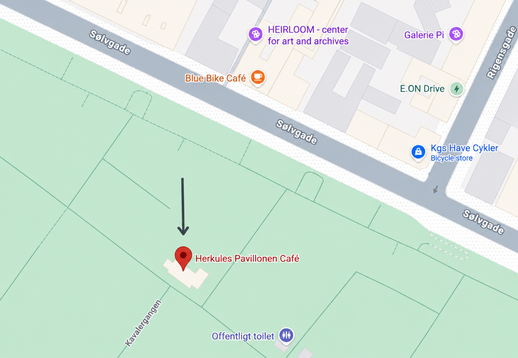 Map showing class location at Herkules Pavillonen Café in Kongens Have