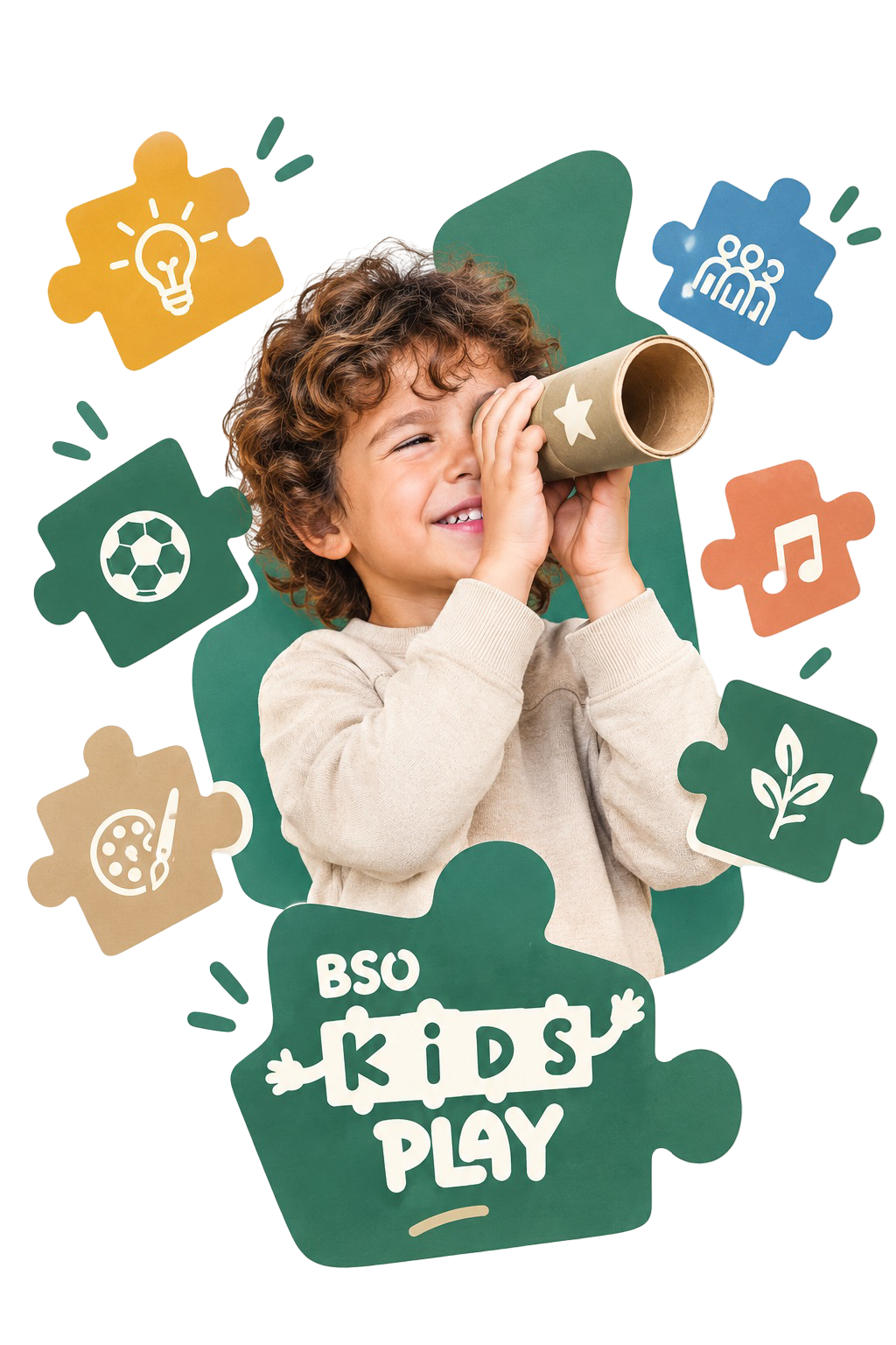 Kind dat door een kartonnen kijker kijkt bij BSO Kidsplay