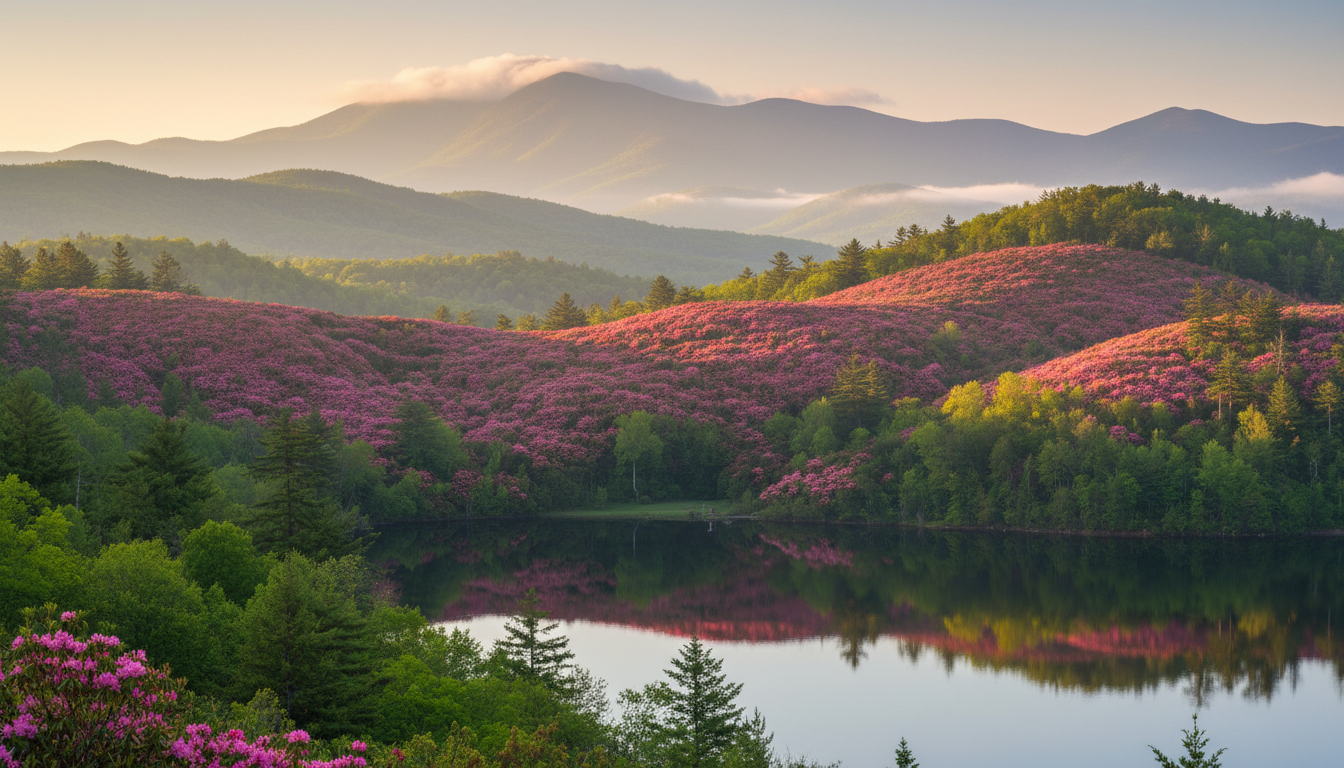 Pocono Mountains pink blooming landscape