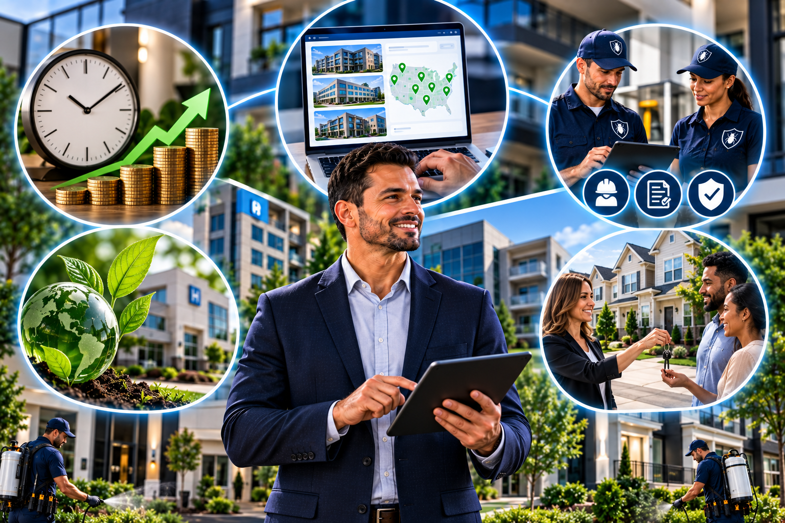 BugProspects for business — savings, multi-location dashboard, vetted technicians, real estate gifting, and eco-friendly service