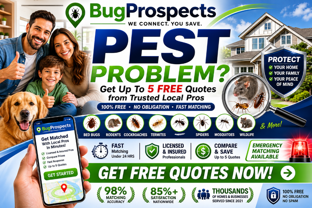 BugProspects connects homeowners with trusted local pest control pros — get up to 5 free quotes