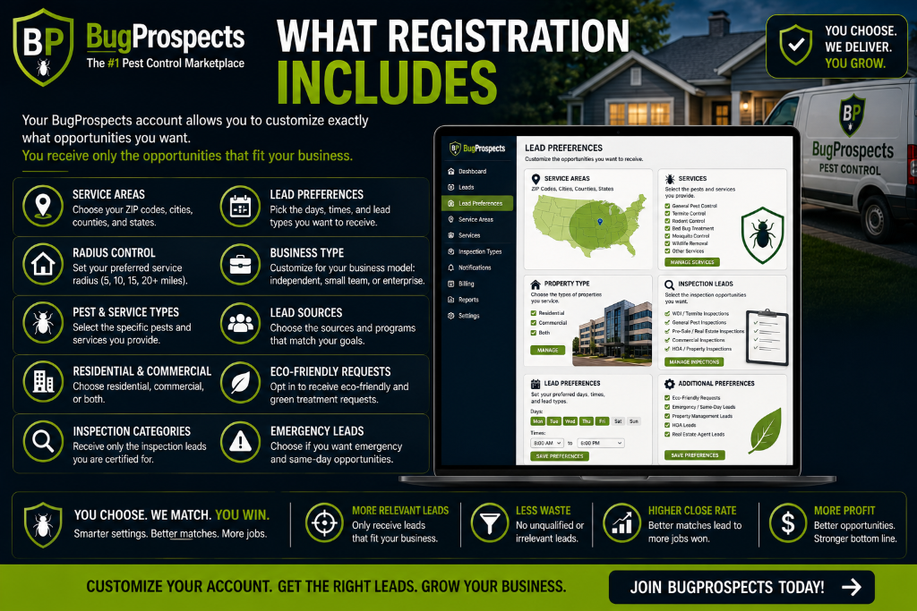 What Registration Includes — BugProspects dashboard and features