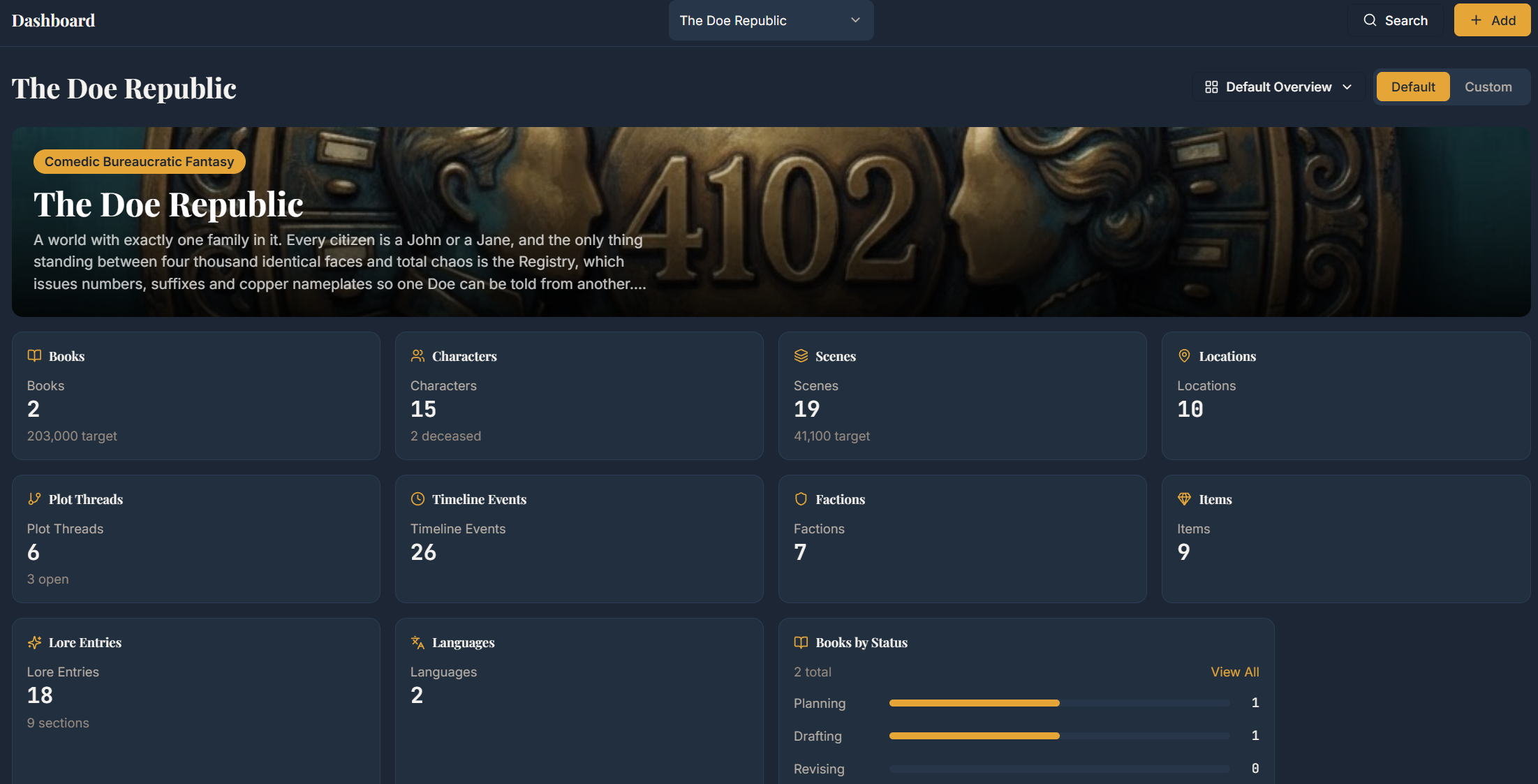 Plottrack Universe Default Dashboard