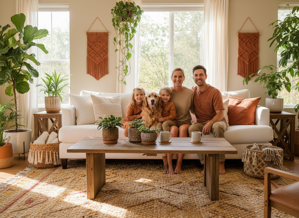 Happy family on a clean sofa