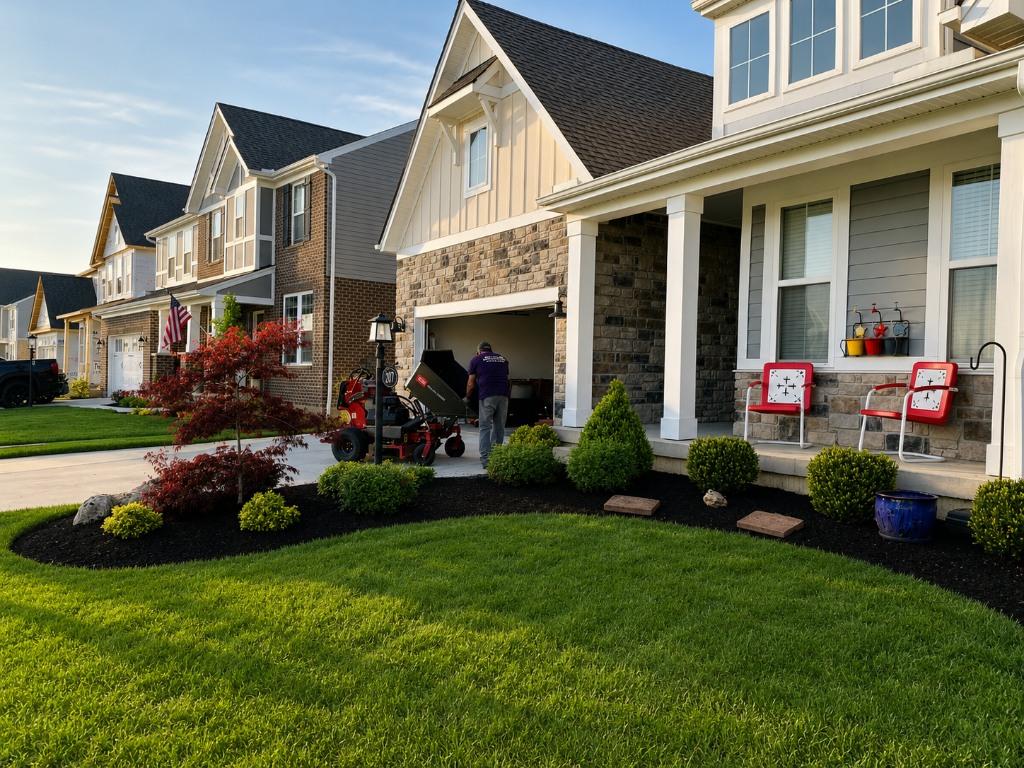 Beautiful residential front yard with professional landscaping