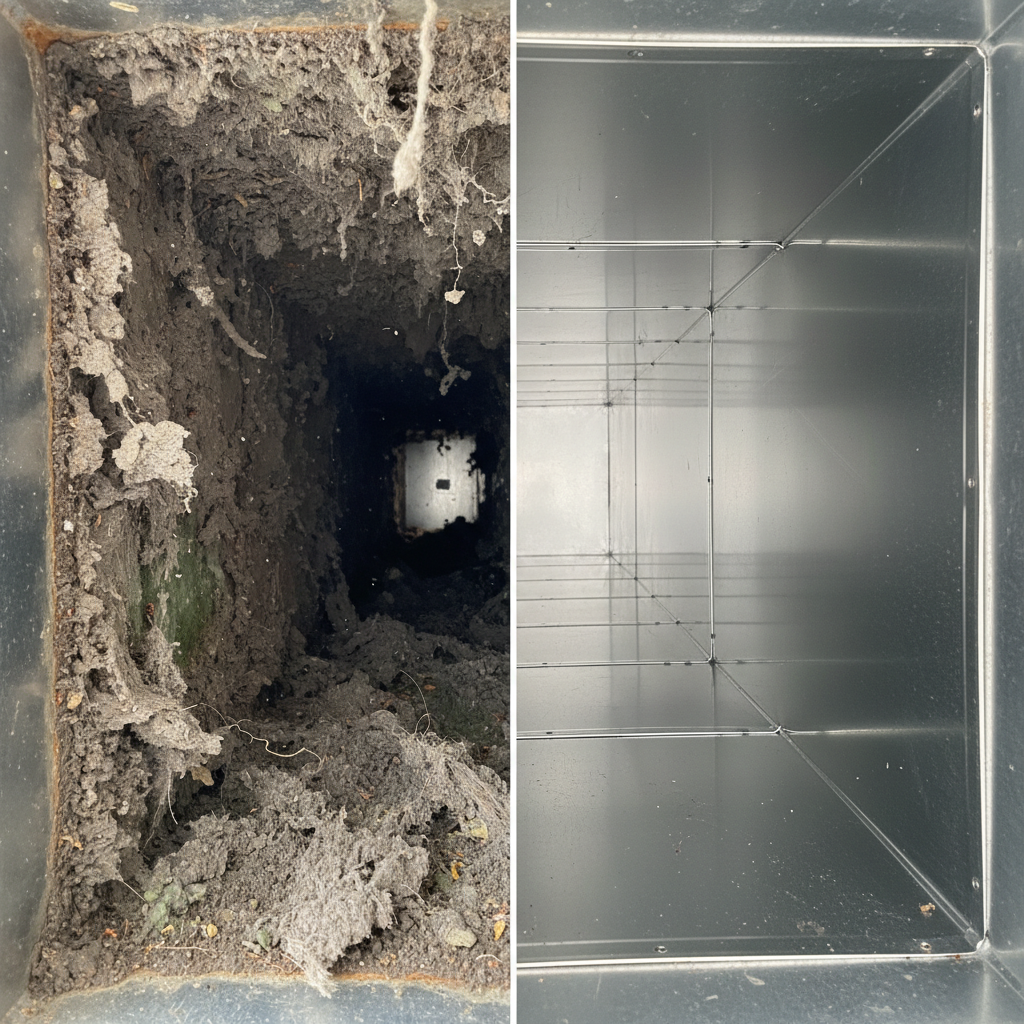 Before and after air duct cleaning comparison