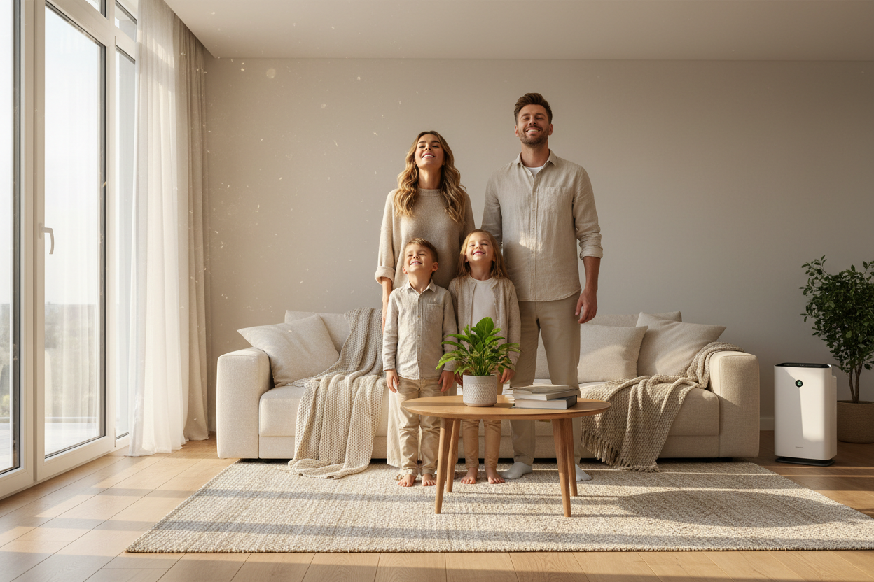Happy family enjoying clean air