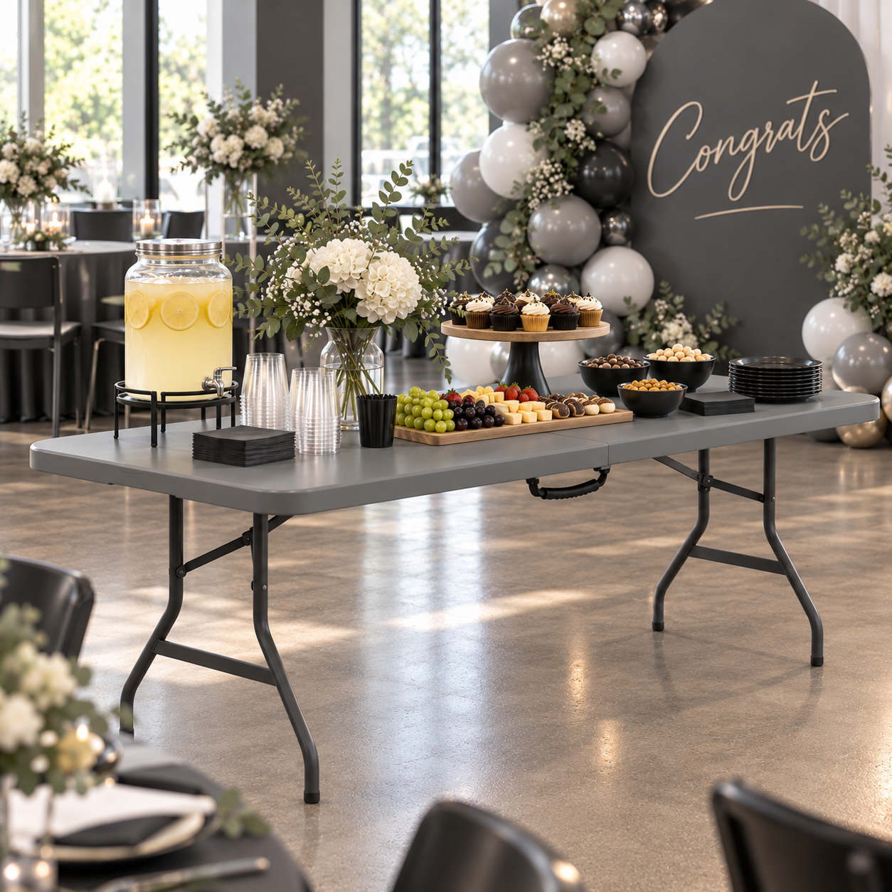 6’ Folding Banquet Table - Shark Grey