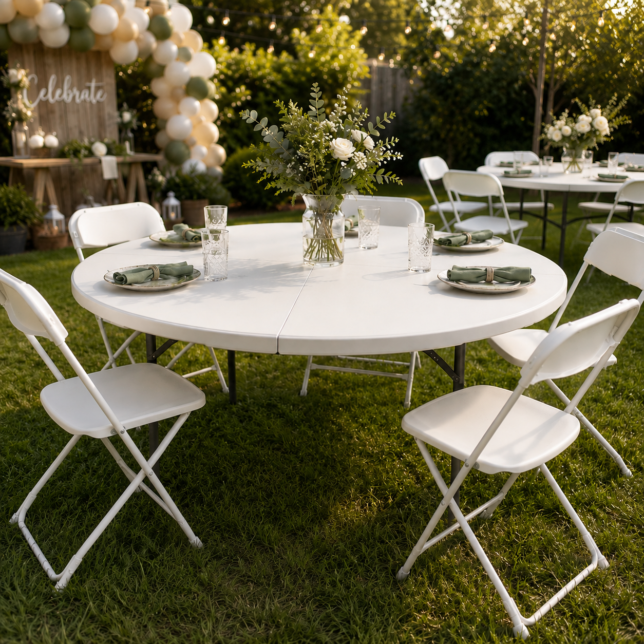 60” Round White Folding Event Table
