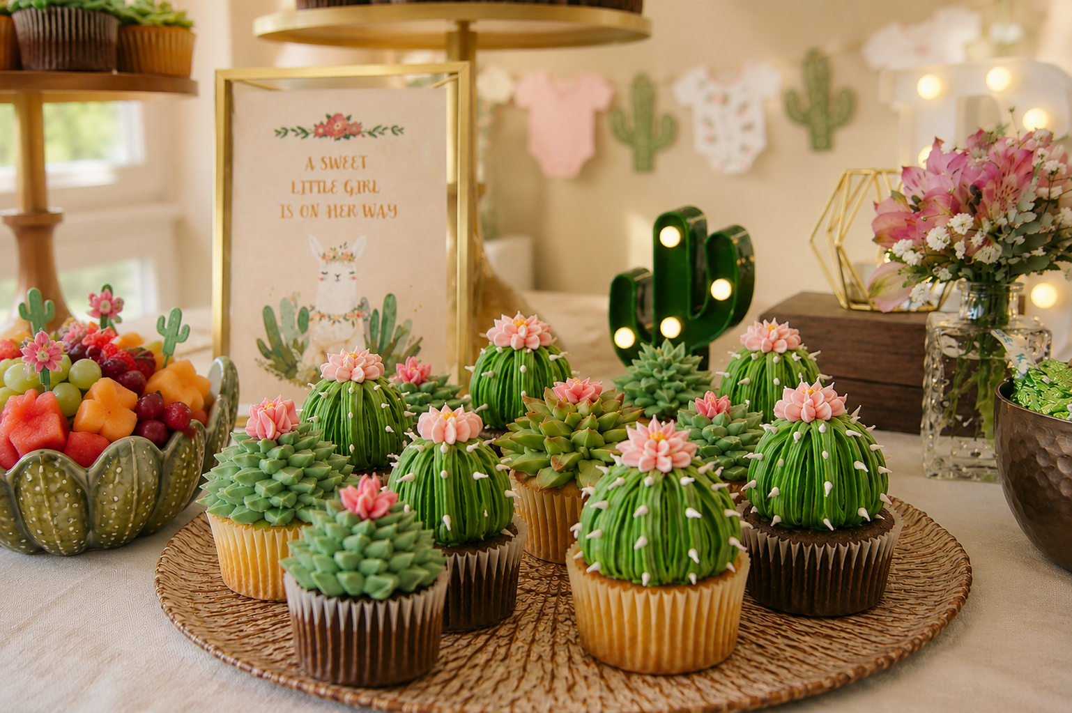 Modern Cactus Baby Shower Dessert Table