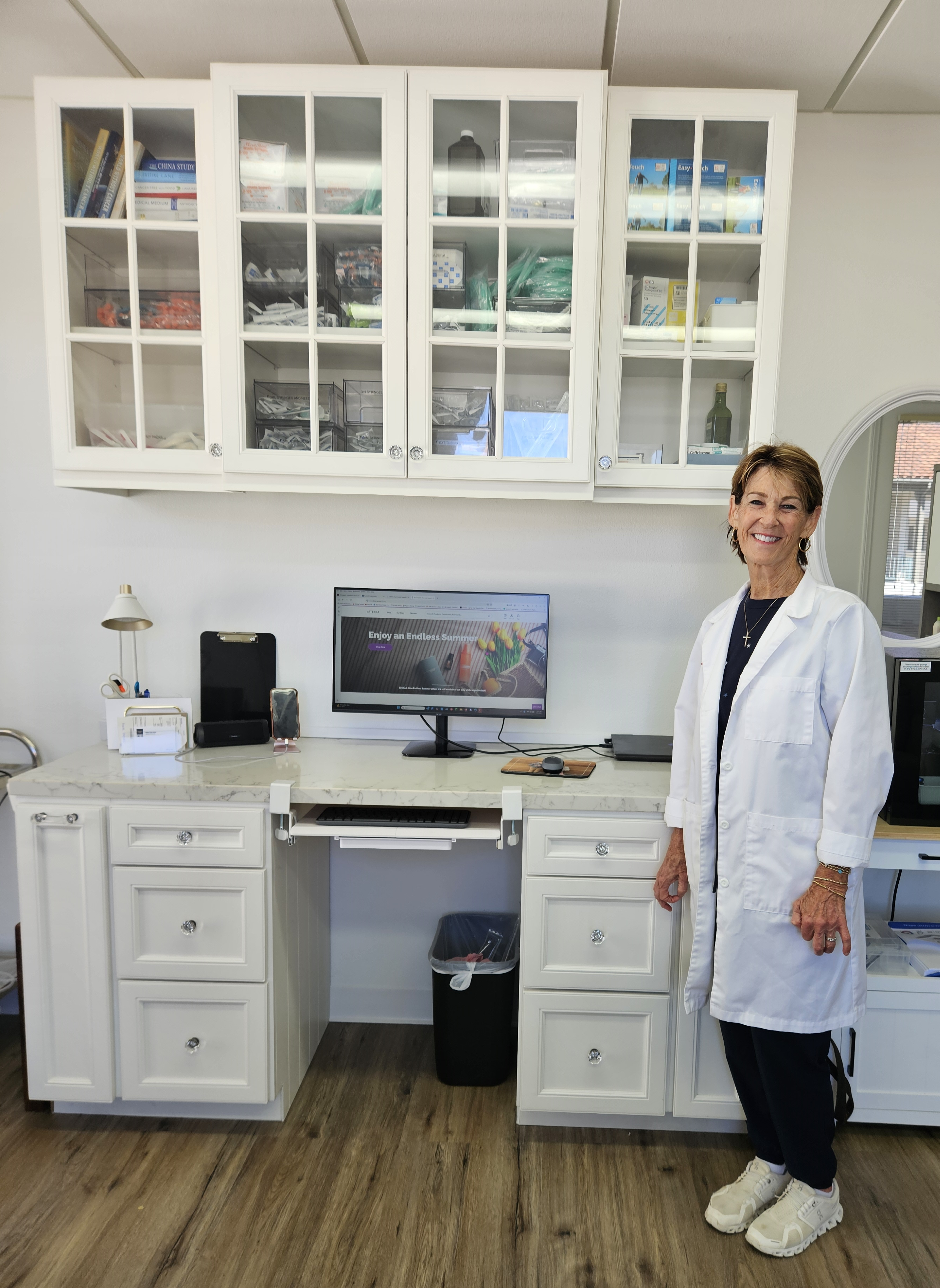 Nurse providing compassionate care in a warm clinical setting
