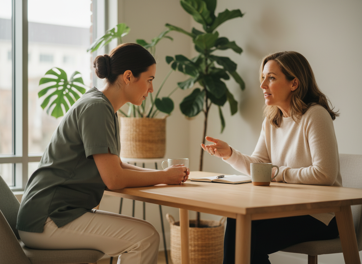 Nurse practitioner in consultation with patient
