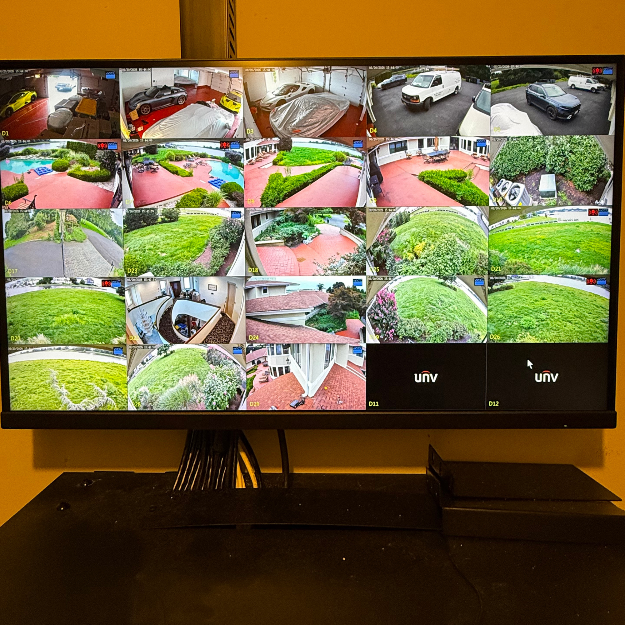 Live 23-camera feed on the Uniview NVR