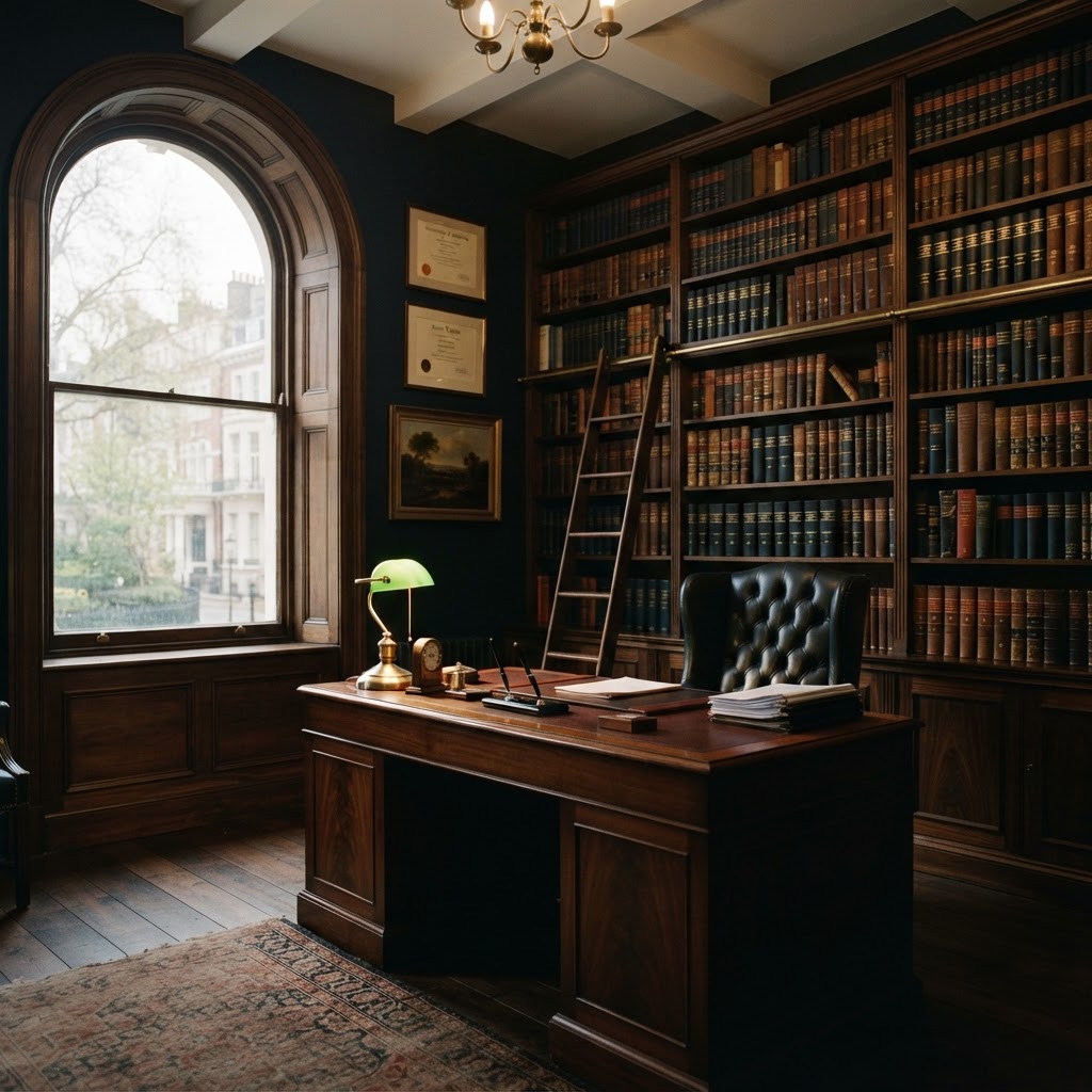 Interior do escritório Hahn Zyngier Advogados — biblioteca jurídica e atendimento refinado