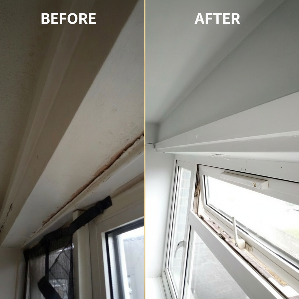 Window Reveal & Ceiling — Crack Repair & Replaster