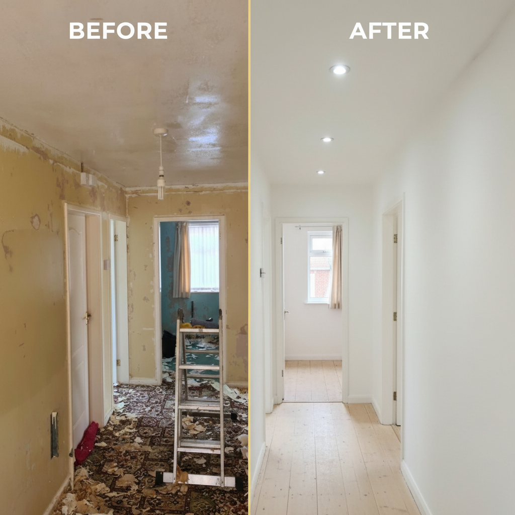 Hallway Full Renovation — Strip & Replaster