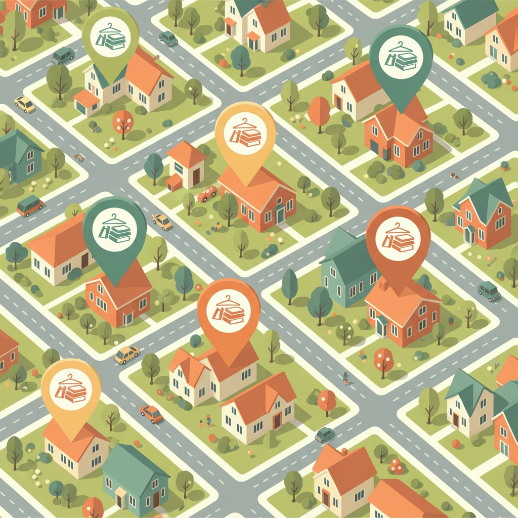 Map showing local yard sale locations