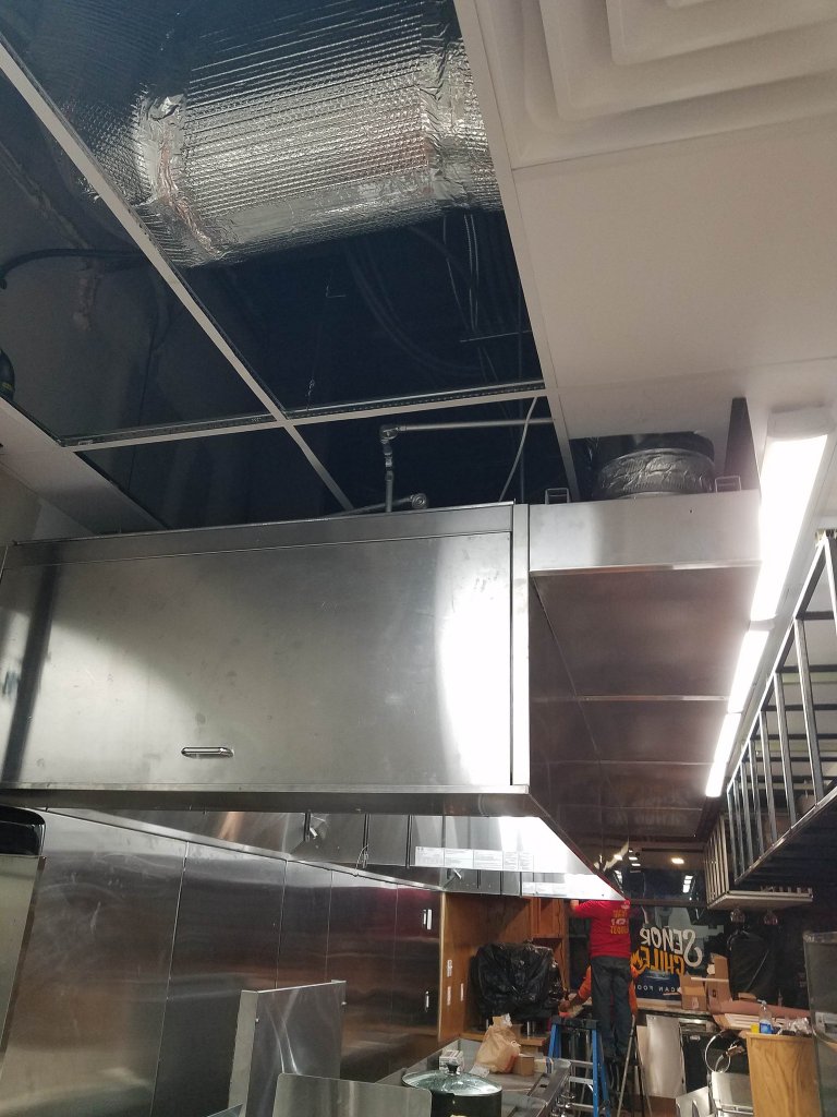 Commercial Kitchen Hood — Ceiling Duct Integration
