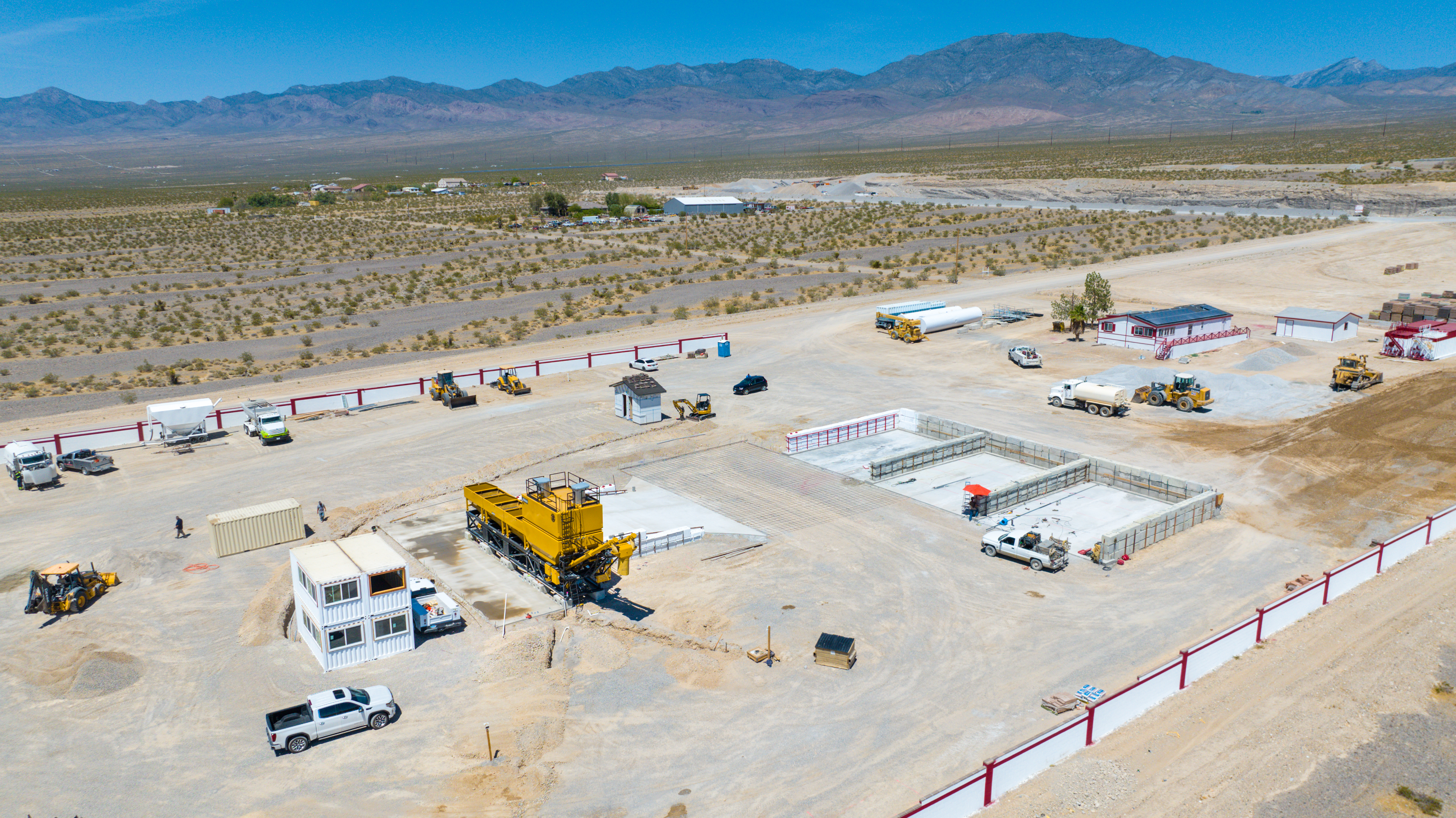 Aerial drone view of Nye Valley Ready Mix construction yard