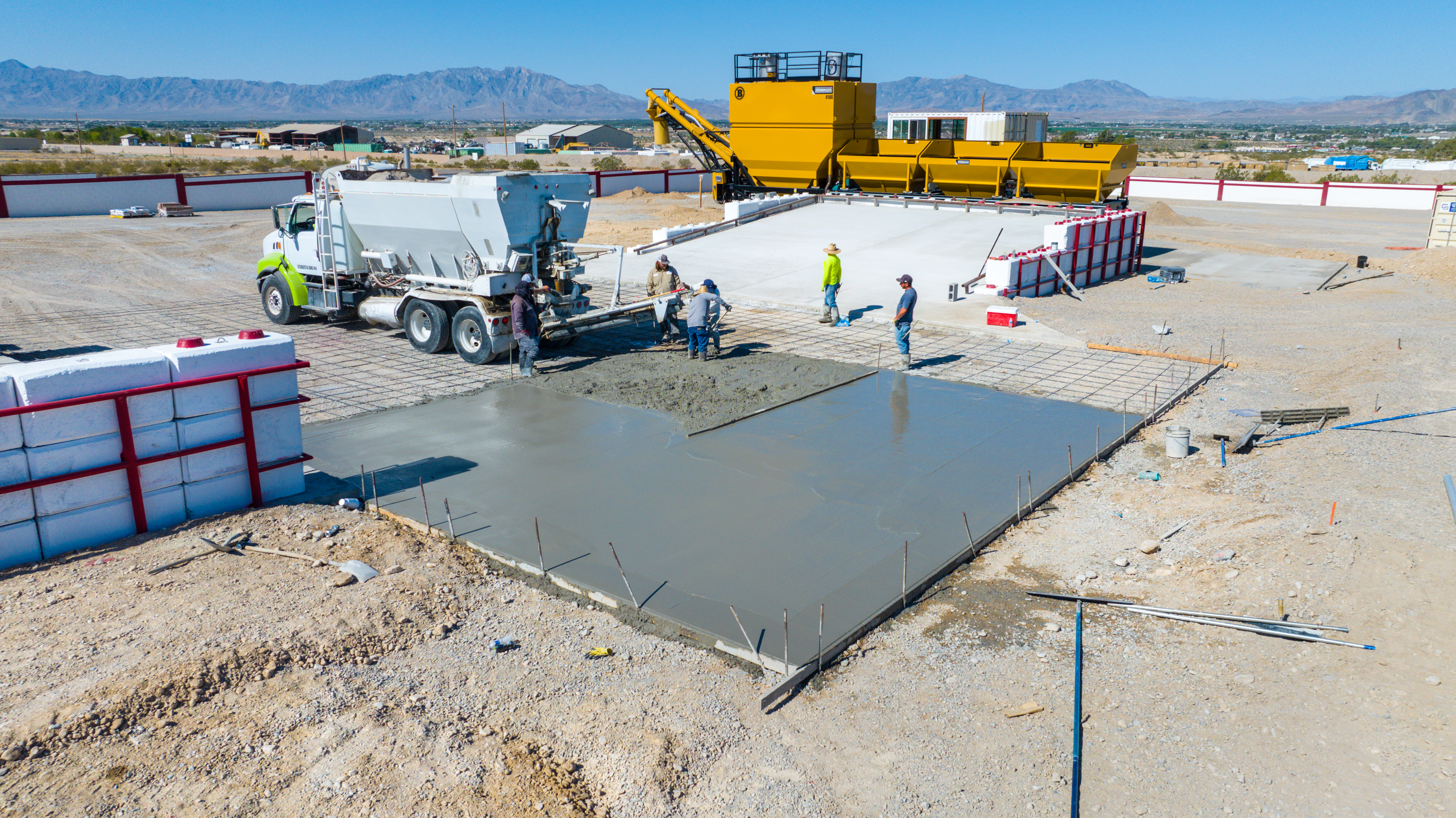 Concrete pour with mixer truck