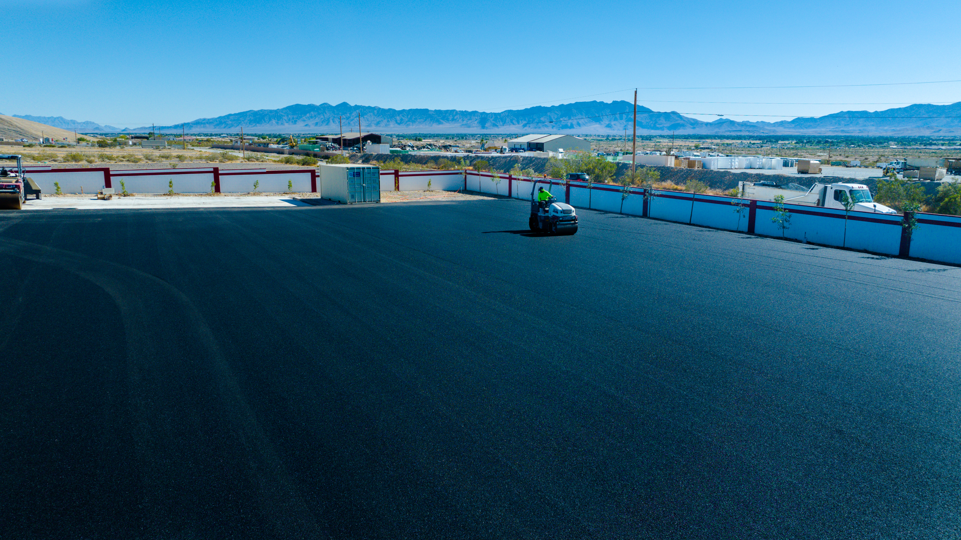 Roller on fresh asphalt