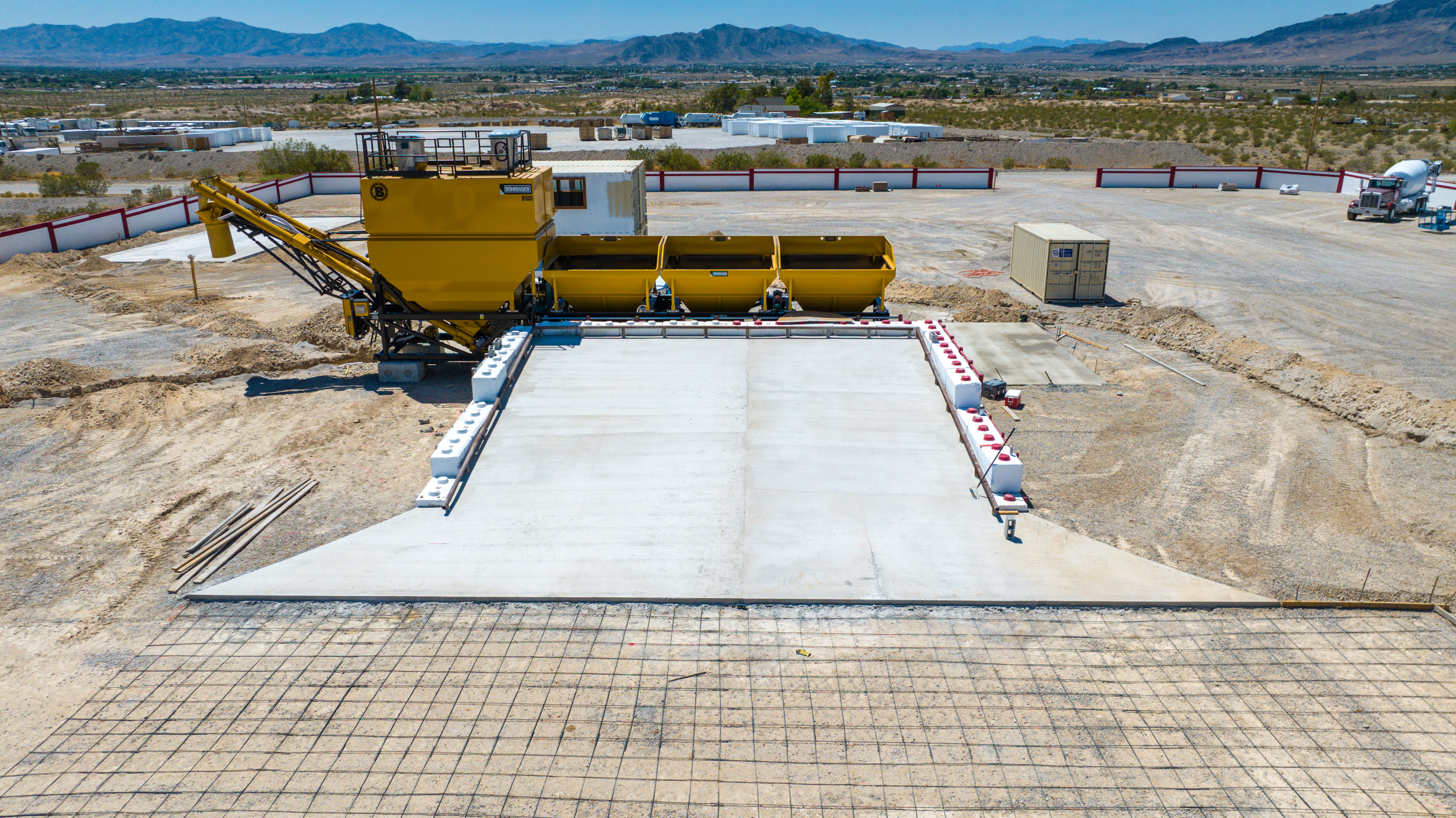 Concrete batch plant and foundation prep at Nye Valley Ready Mix