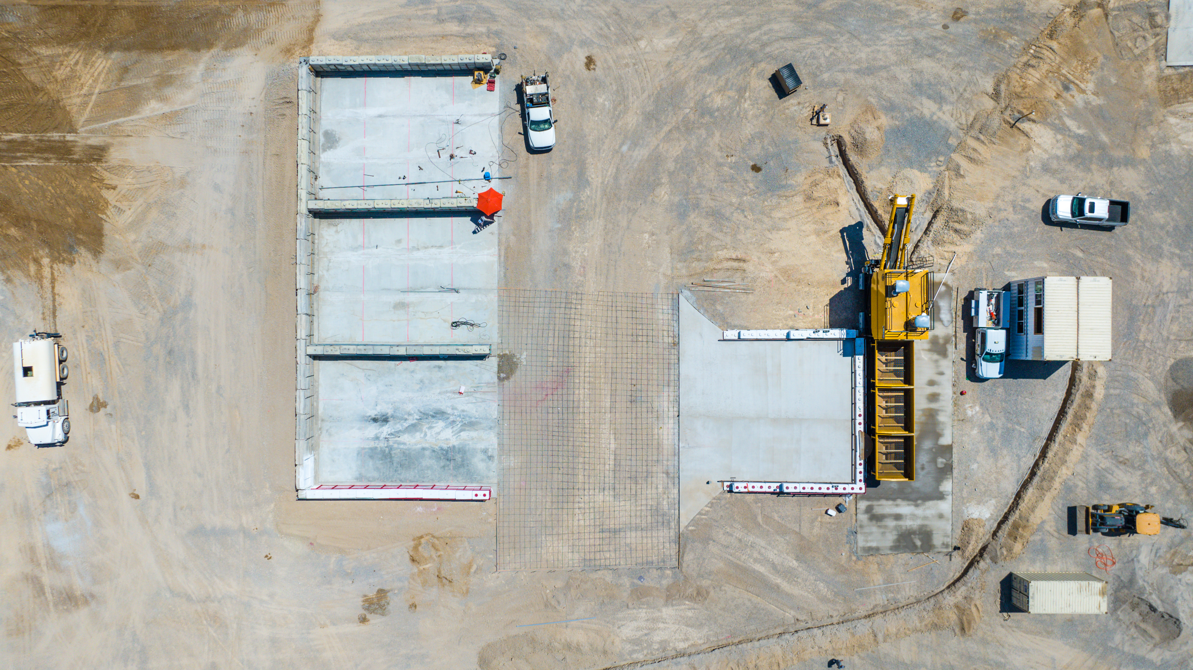 Overhead drone capture of concrete production layout in Pahrump