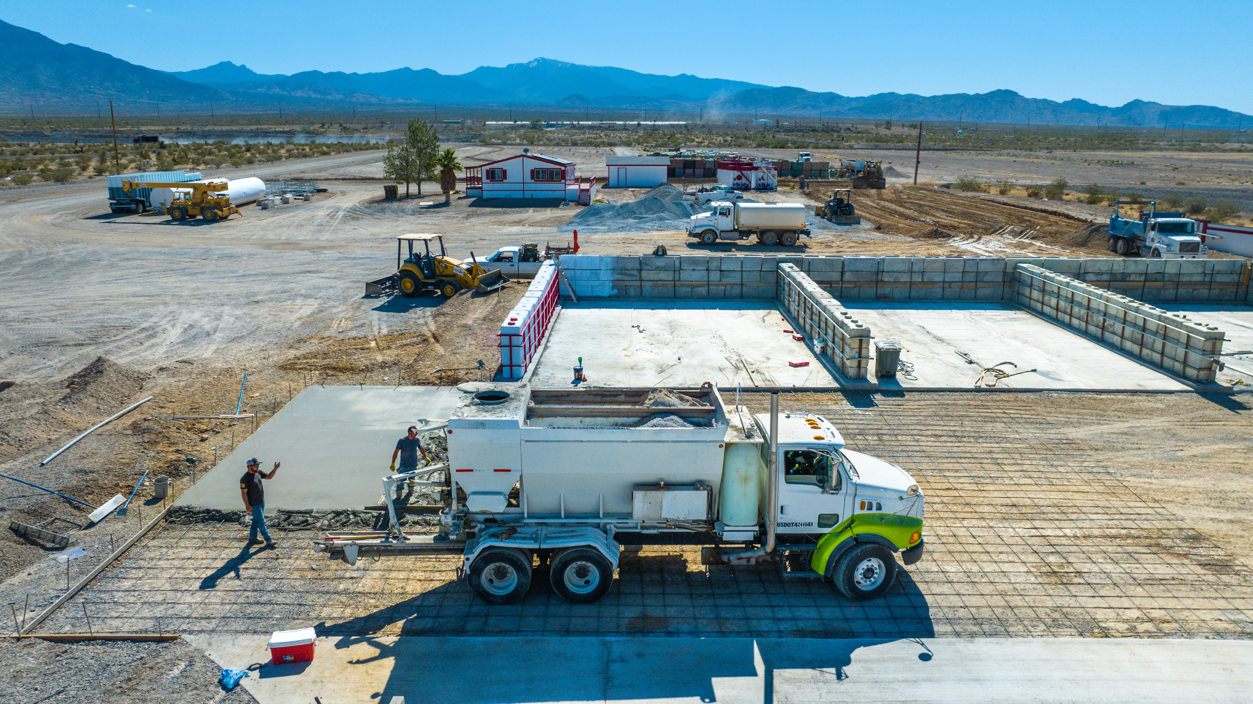 Mixer truck on rebar grid