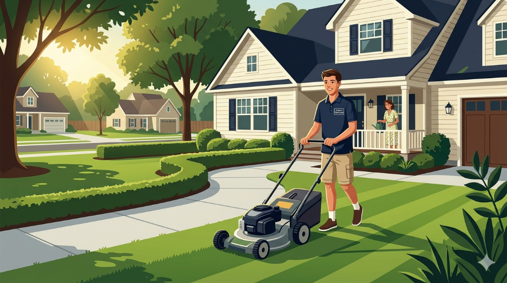 Cameron's Local Lawn Care Co. teen lawn mowing service in a Canton GA neighborhood front yard