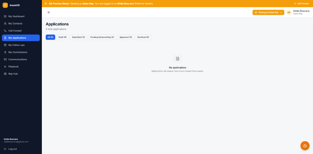Application Pipeline - Track and manage carrier applications from draft to approved with full audit trails