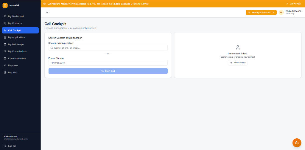 Call Cockpit Interface - Live call management with AI transcription, compliance alerts, and suggested questions