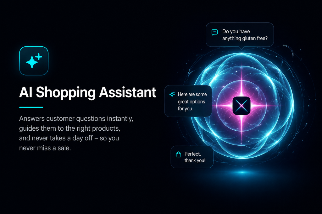 AI shopping assistant answering customer questions and recommending products for an independent retailer