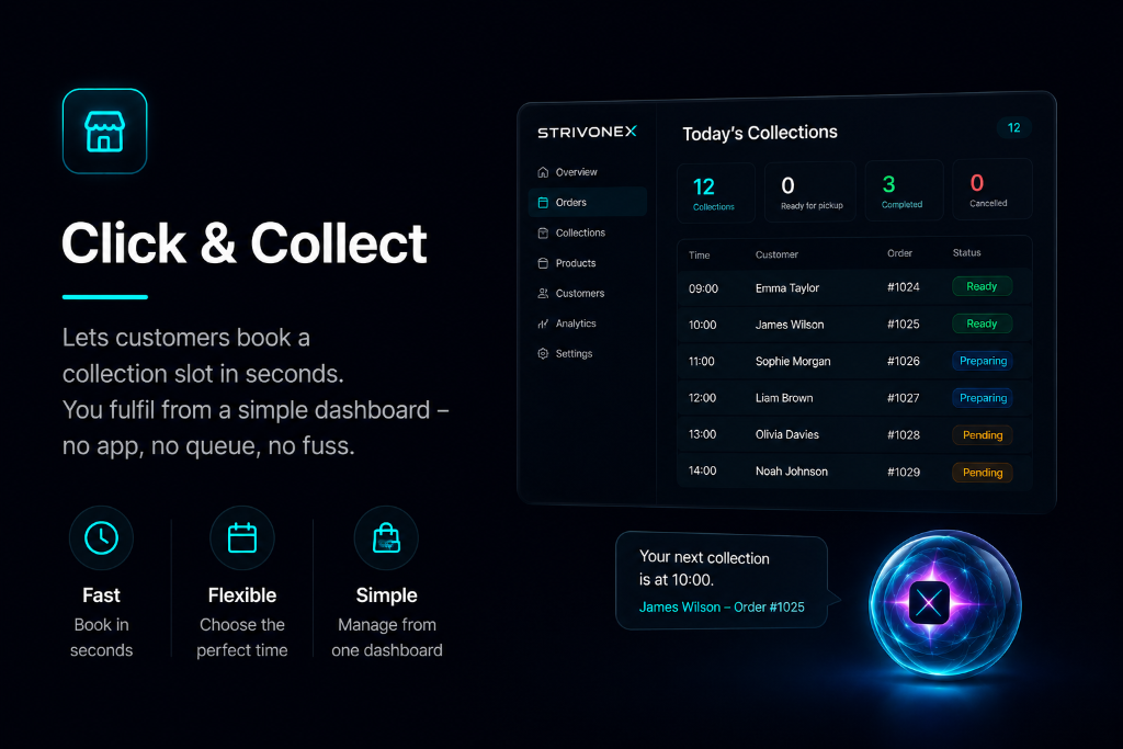 Click and Collect booking with collection slots and order references for independent retailers