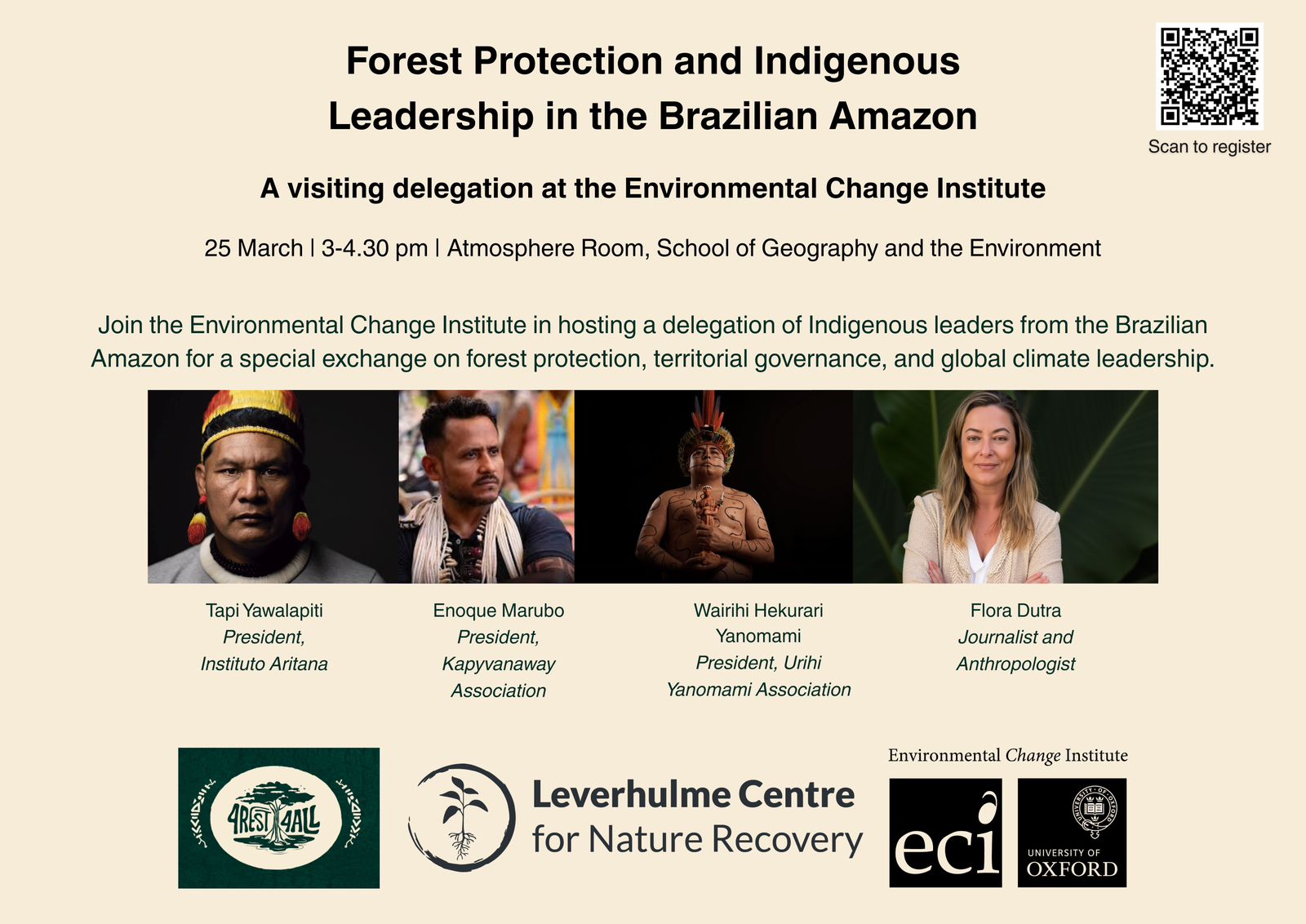 Forest Protection and Indigenous Leadership in the Brazilian Amazon — University of Oxford lecture flyer