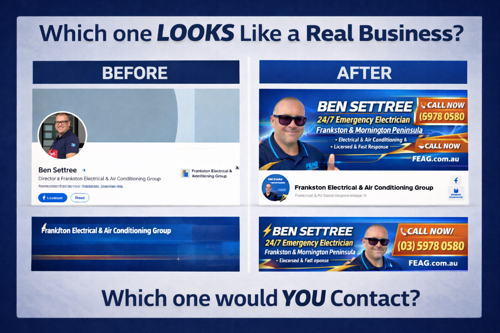 FEAG Social Media Before and After — blank profile vs professional branded profile